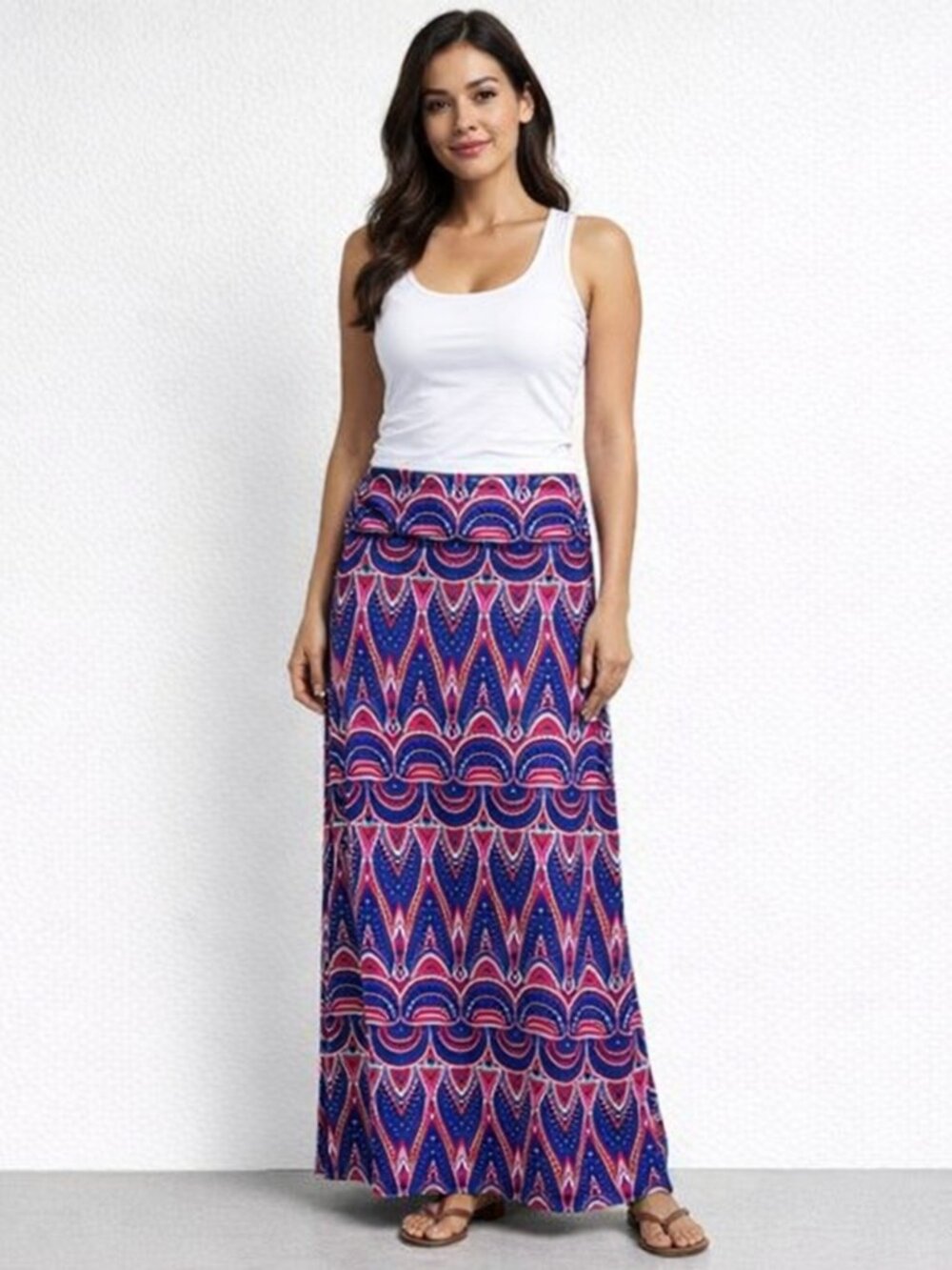 Jon & Anna Wrap Look Silhouette Pink Chevron/herringbone Pattern XL Flare Maxi